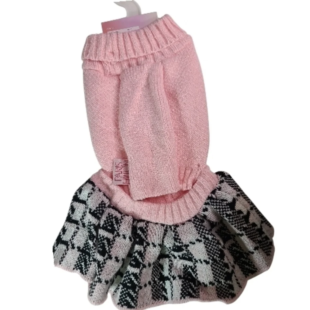 Paris Hilton Pink Dog Sweater with Black and White Skirt XS
